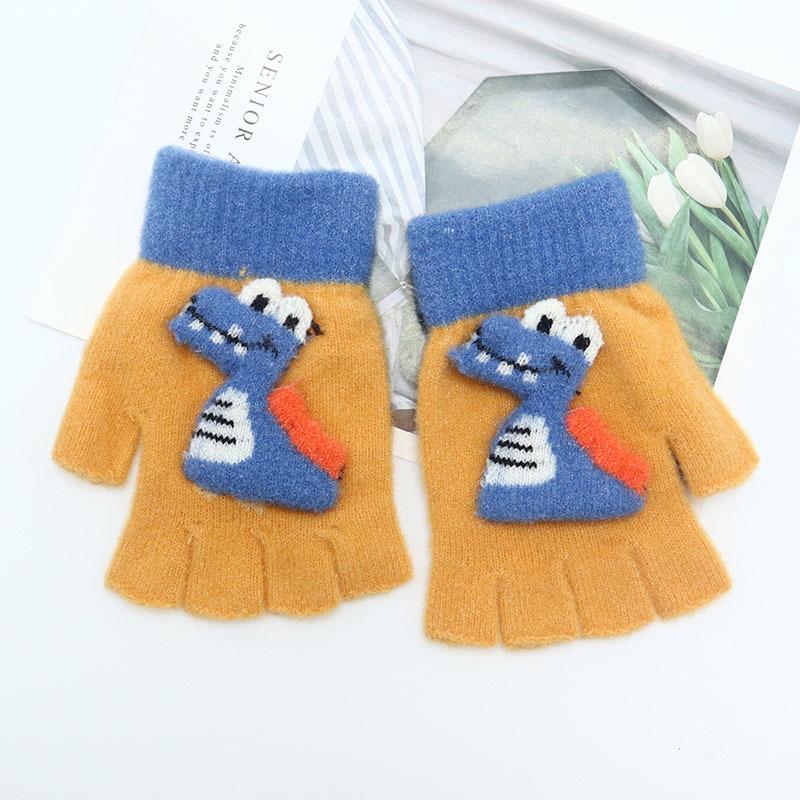 Children's Winter Wool Flip-Top Gloves - Warm, Cartoon Design for Elementary Boys & Girls