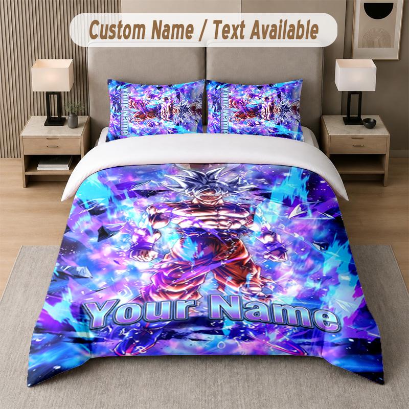 Dragon Ball 3Pcs Bedding Set, Personalized Custom Name Text, 1 Duvet Cover & 2 Pillowcases For Bedroom