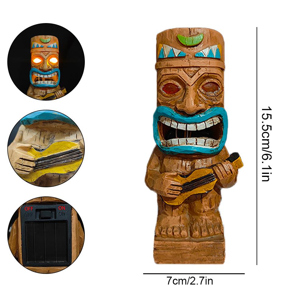 Tiki totemová dekorace na havajskou párty, solární tiki světla venkovní sochy na zahradu, tropická dekorace, zahradní sochy na venkovní terasu