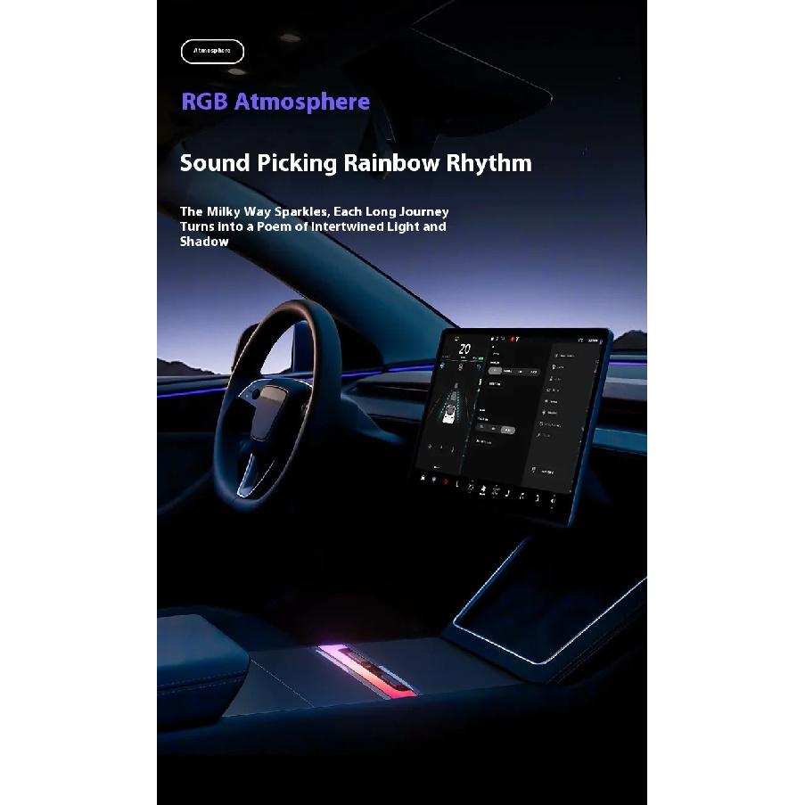 For Tesla Model Y Juniper Fast Charging USB Hub Docking Station with Rainbow Light Model 3 Highland Retractable Ambient Lighting