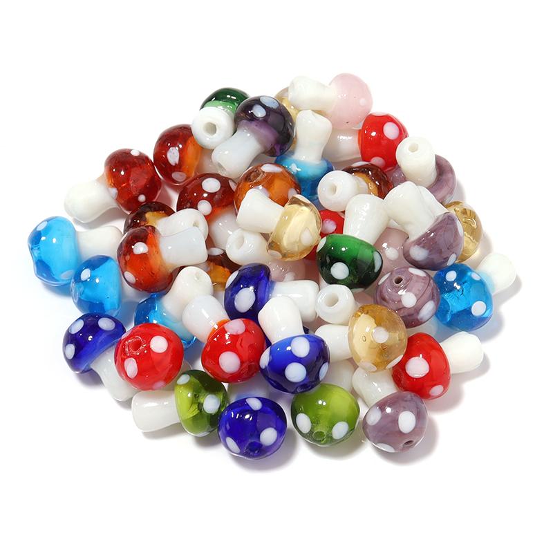 10pcs/lot Colourful Lampwork Beads Cute Mushroom Shape Loose Glass Beads For Jewelry Making DIY Craft Necklace Bracelet Findings