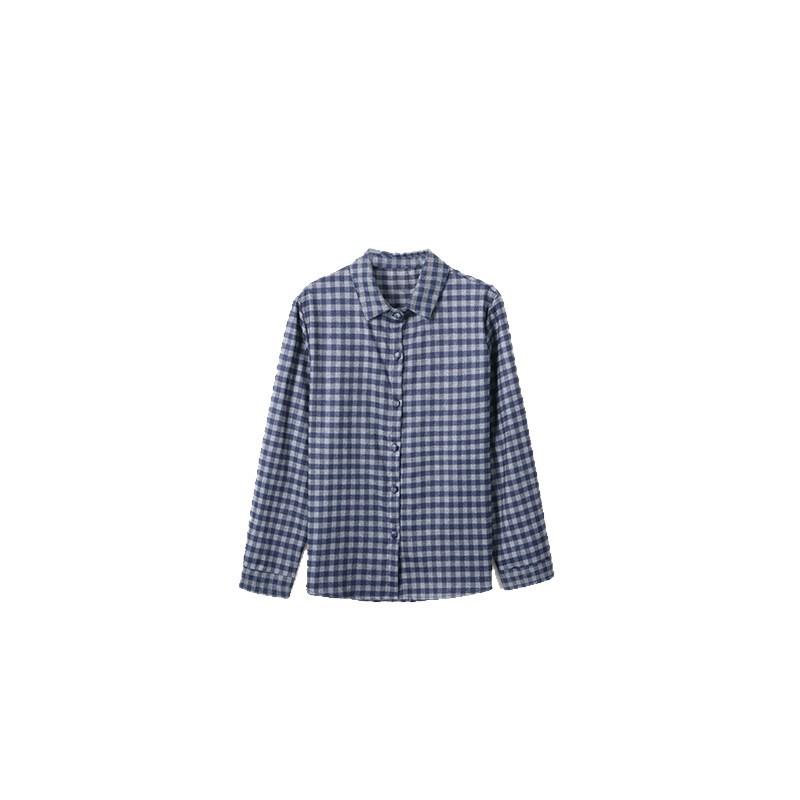 Autumn/Winter Women's Plaid Yarn-Dyed Cotton Button-Up Shirt, Long Sleeve, Hong Kong Style, Versatile Base Layer Outerwear (WFSY51573)