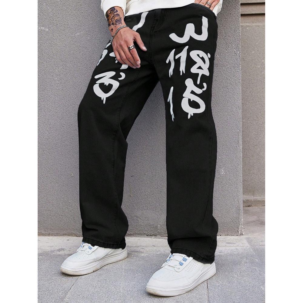 

Ретро Джинси Чоловічі Весна та Осінь Новий Модний Бренд Вільні Прямі Універсальні Довгі Штани M чорний