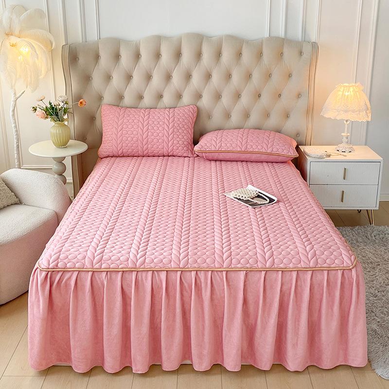 

3 предмета Роскошный Постельный Комплект, Стеганая Кромка, Юбка для Кровати с 2 Наволочками, Толстый Теплый Нескользящий Протектор для Матраса, Однотонная Простыня и Пододеяльник 150*200CM