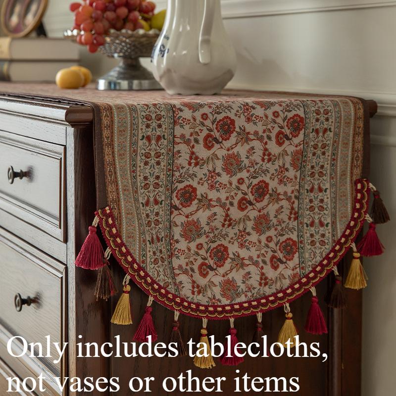 Creative Retro Table Flag Dining Table Cloth Long Decorative Cloth Tassel Bed Flag High-end Feeling Foyer Cabinet Cover Cloth