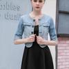 Women's Slim-fit Thin Korean-style Three-quarter Sleeve Denim Jacket, Casual Plus Size Short Jacket