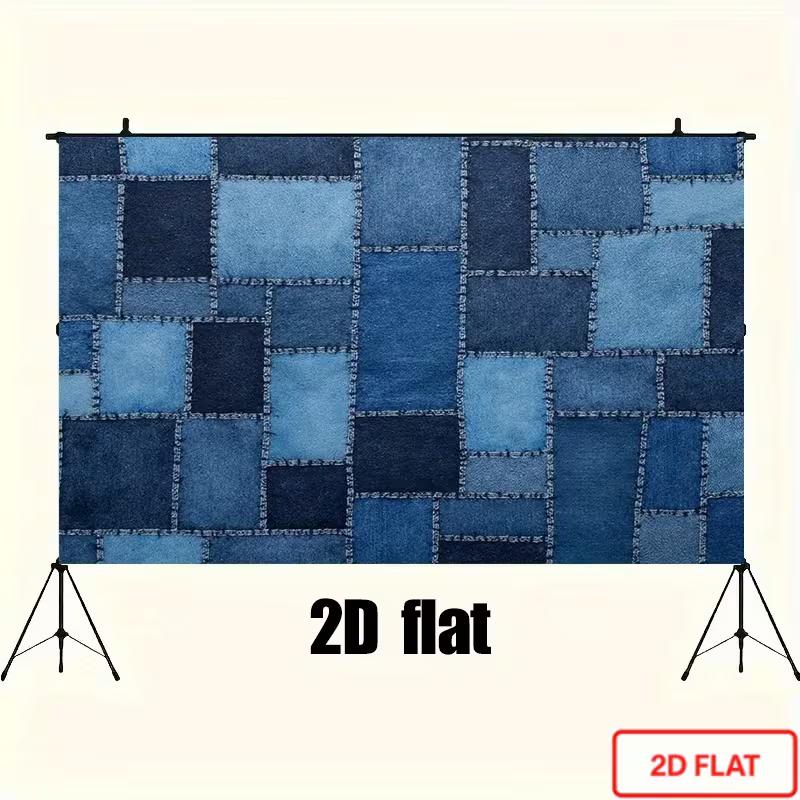 2D Jeans Patchwork Backdrop Different Blue Shades Denim Patches Themed Party Background 47.2x31.5inch/120*80cm