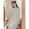 Women's Mid-Length Fleece-Lined French Lace Dress: Ideal for Petite Figures in Autumn & Winter