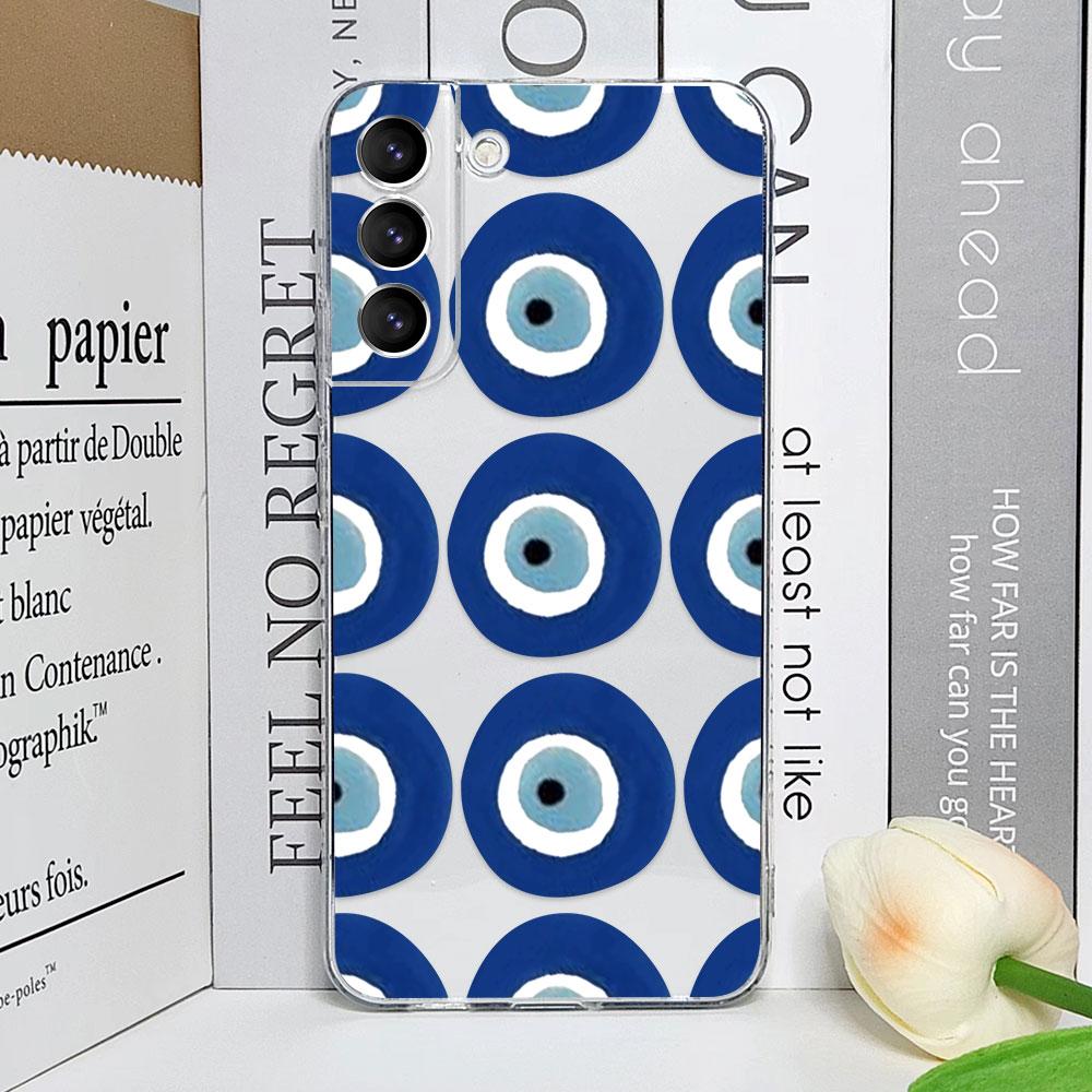 Lucky Eye Blue Evil Eye Print Phone Case for Samsung Galaxy S23 FE S22 Plus S21 S24 S25 Ultra Clear Soft Silicone Covers Fundas