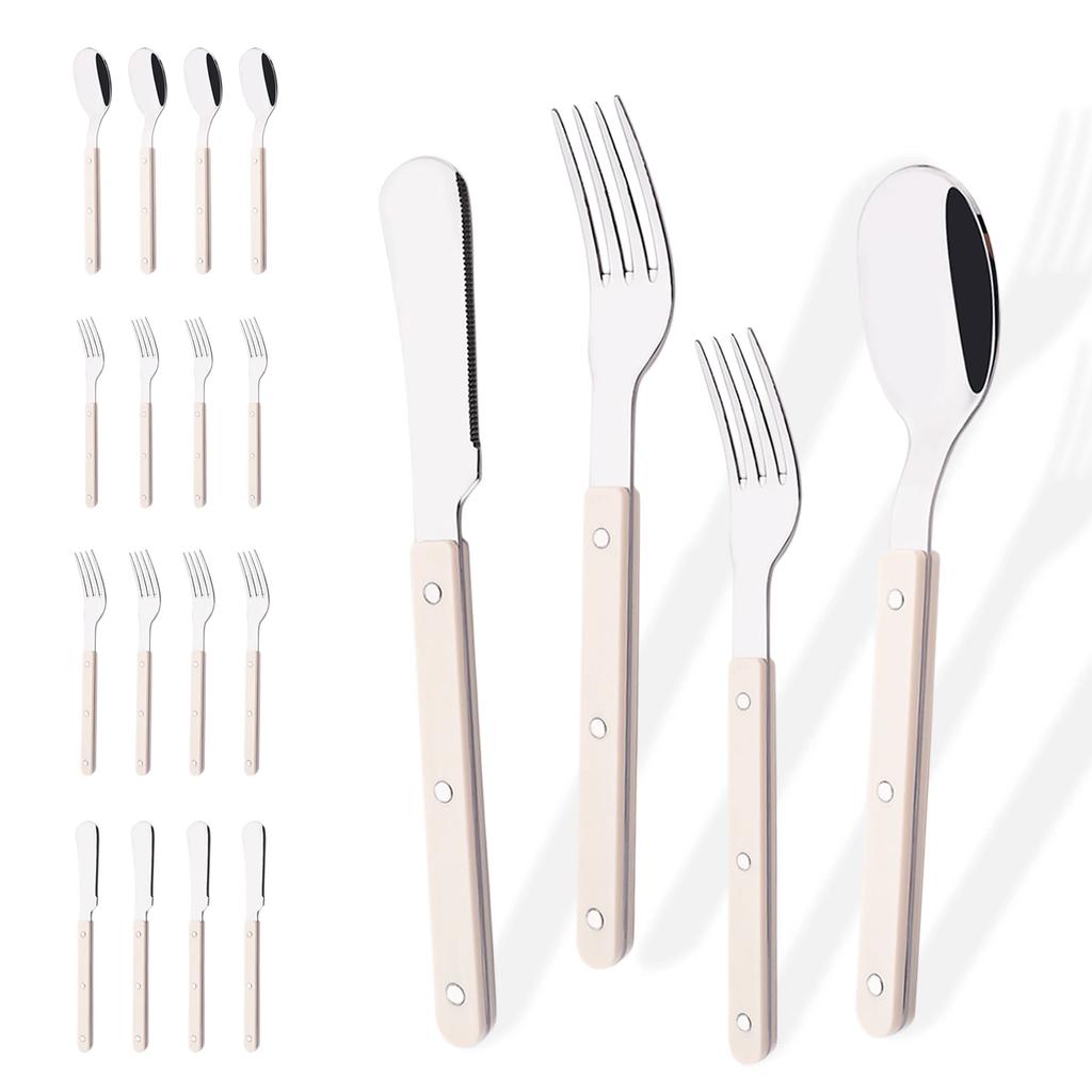 Grün Silber 16-teiliges Geschirr ABS-Griff Nieten Dekoration Besteckset Westliches Messer Gabel Löffel Edelstahl Besteckset