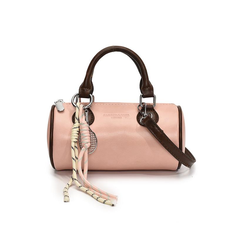 2025 Summer New Simple and Versatile Handbag Women's Retro Contrast Cylinder Bag High-quality Shoulder Crossbody Bag