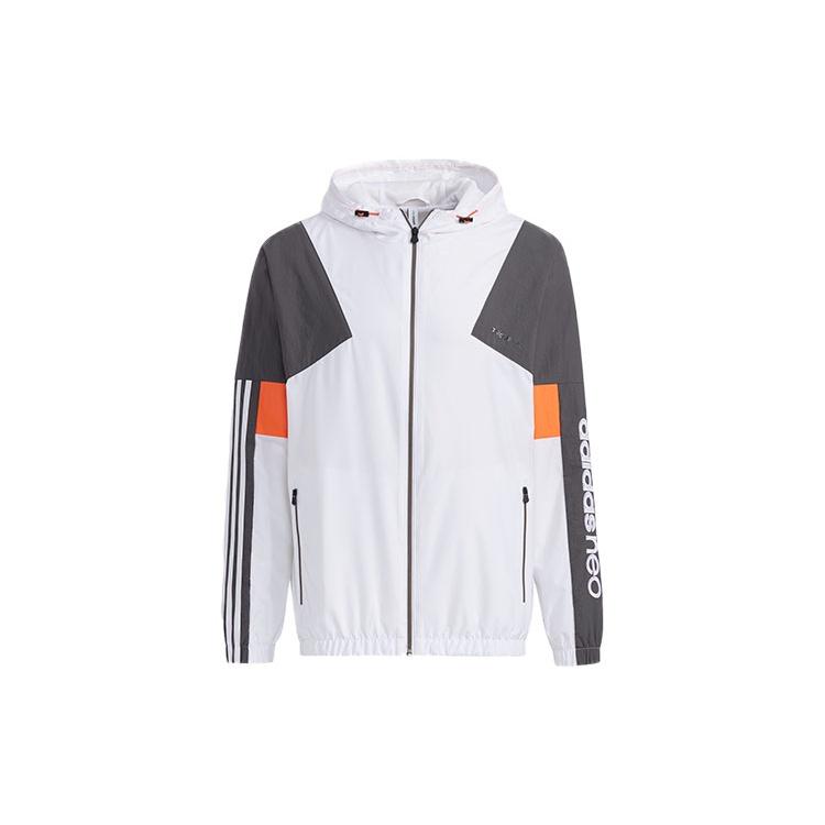 adidas neo Outdoor Sports Windproof Woven hooded Logo Jacket White Gray Colorblock Men s GP5686 XS