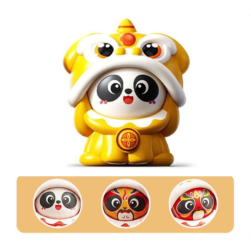 Chinese-Style Lion Dance Panda Face-Changing Toy Dolls, Pressable Funny Face Masks, Sichuan Opera Puppets