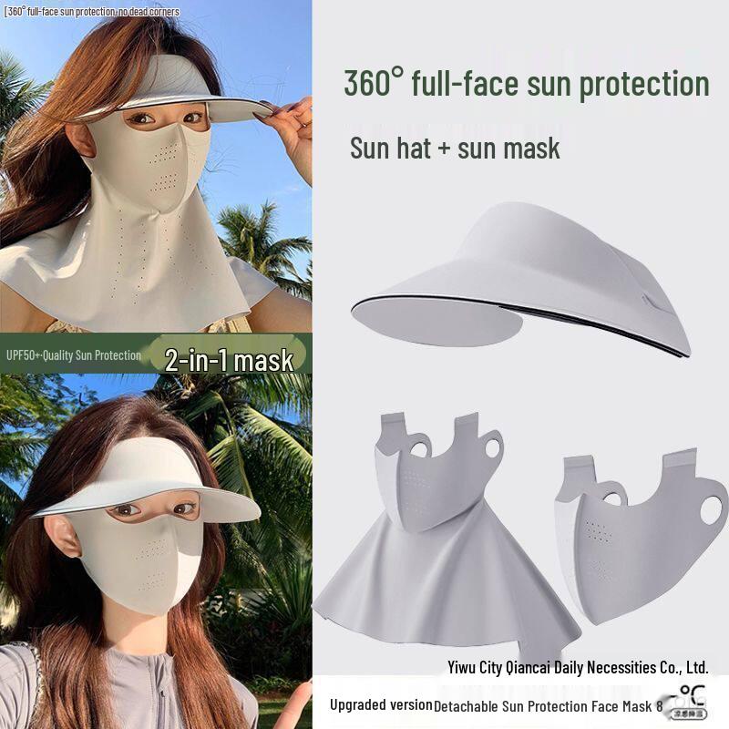 Women's Summer UV Protection Facekini Set: Full Face Mask, Sun Hat, and Neck Guard