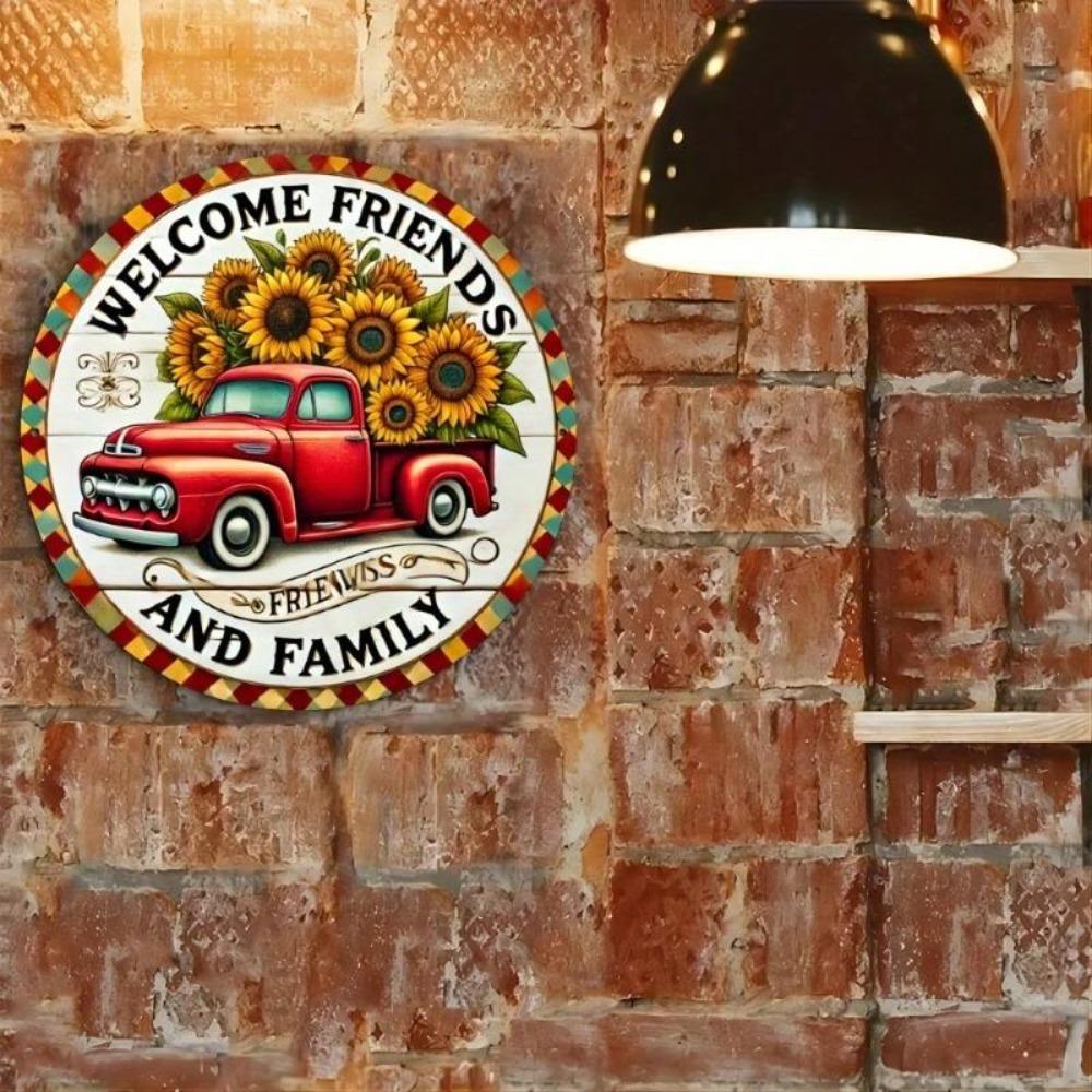 Vintage Sunflower Truck Tin Sign Rustic Farmhouse Wall Decor Indoor Outdoor Weatherproof