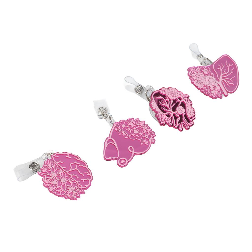 4pcs Retractable Badge Reel Acrylic Mirror  Organ Flower Pattern Innovative Decorative ID Nam