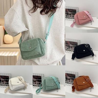 Neue Cord gestreifte Crossbody-Tasche Einfaches Design Einfarbige Umhängetaschen Verstellbarer Riemen Quadratische Damentasche für Freizeitkleidung