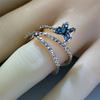 Cute Female Blue Zircon Stone Butterfly Finger Ring Vintage Gold Color Wedding Band Bridal Jewelry For Women