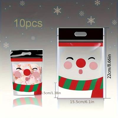 10pcs Christmas Handle Bag for Candy Chocolate Cookie Nougat Biscuit Packing Gift Santa Sealed Bags
