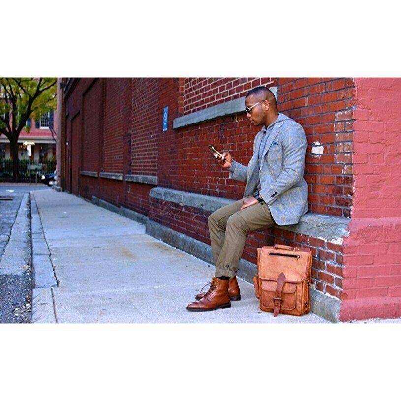 Leather Backpack Shoulder Bag 17" Laptop Rucksack Office School Handbags