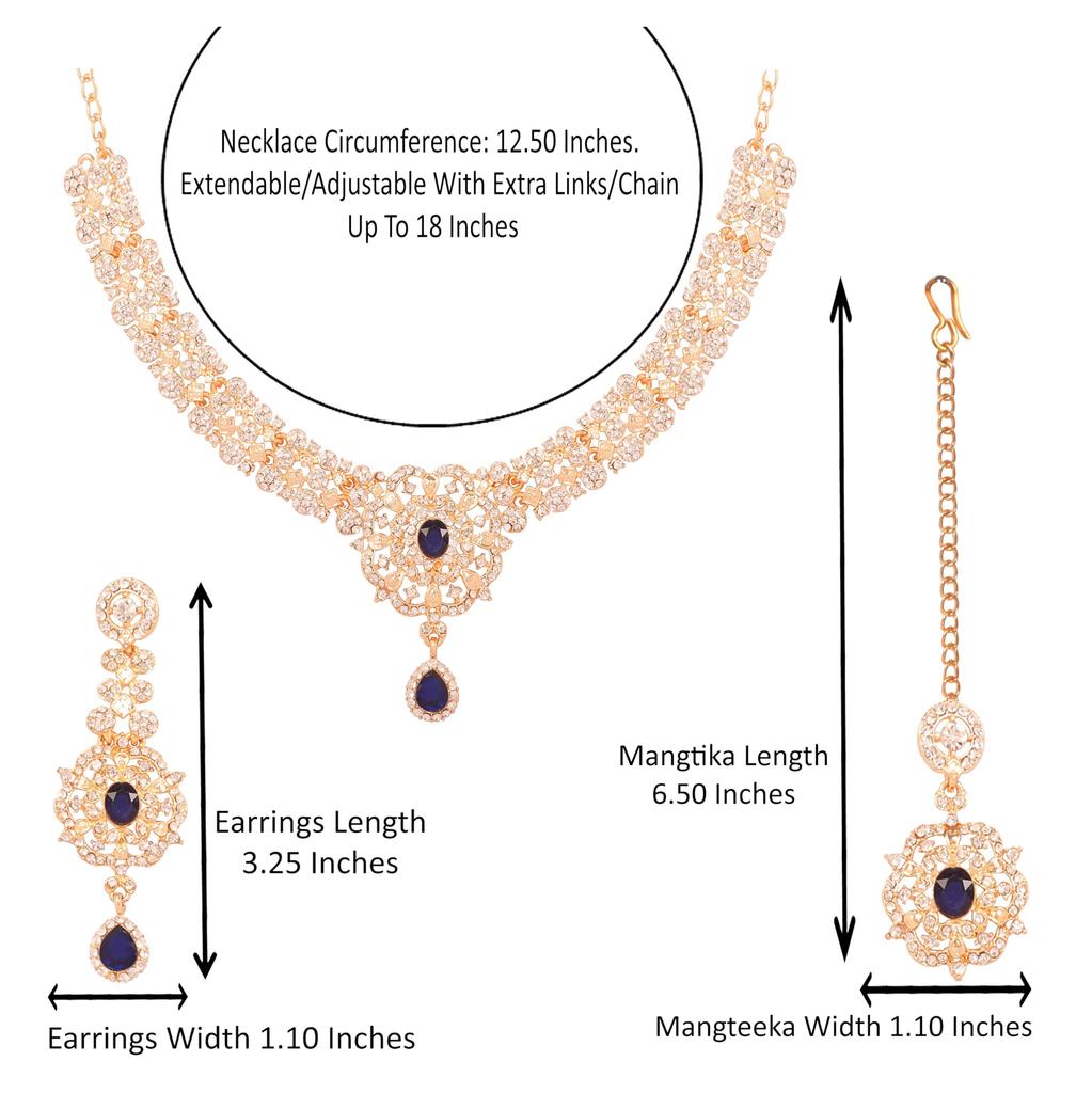 Touchstone Women's Indian Jewelry Set, Gold Wedding Tikka Necklace Set, Guest Costume, Fancy Bridal Jewelry, Rhinestone, Crystal, Elegant Formal Prom