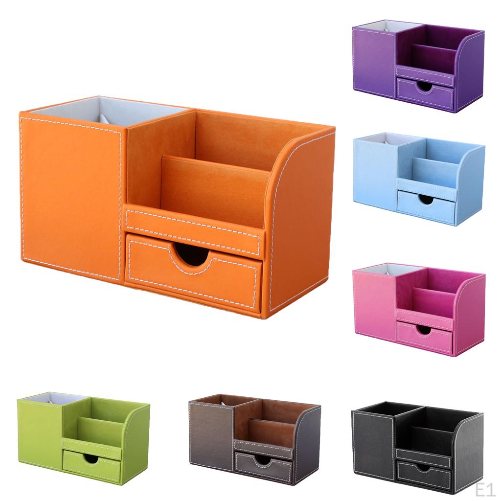 3-Slot PU Leather Drawer Desk Stationery Sundries Gadget Organizer Storage Box Business Card Holder