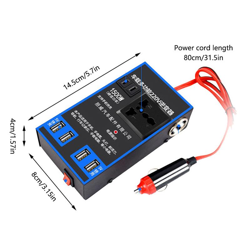 1500 W auto toiteinverter 12 V 24 V kuni 220 V auto mobiiltelefon USB laadimisveoki kodupistikupesa automaatse laadija muunduri adapter