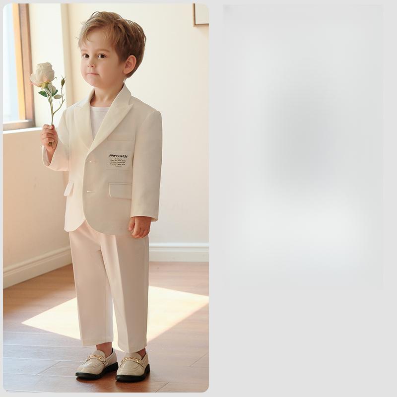 

Boys Casual Suit Set Spring and Autumn Korean Style Children s Blazer Jacket for Young Boys Handsome Flower Boy Host Performance Outfit 150cm белый