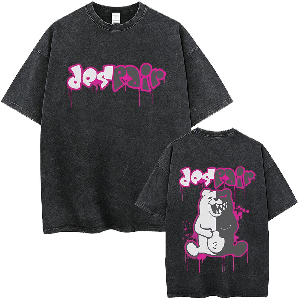 Washed Vintage Anime Danganronpa Enoshima Junko Graphic Tshirt Men Women Manga Retro Oversized Short Sleeve T Shirts Streetwear S
