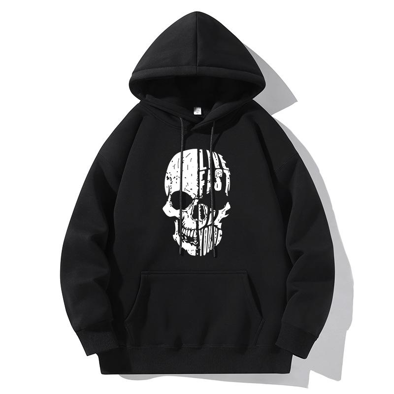 Hot Hoodie Skull Print Hoodie Men's Fashion Hip Hop Loose Hoodie Casual New Sweatshirt Pocket Fleece Harajuku Street Hoodie
