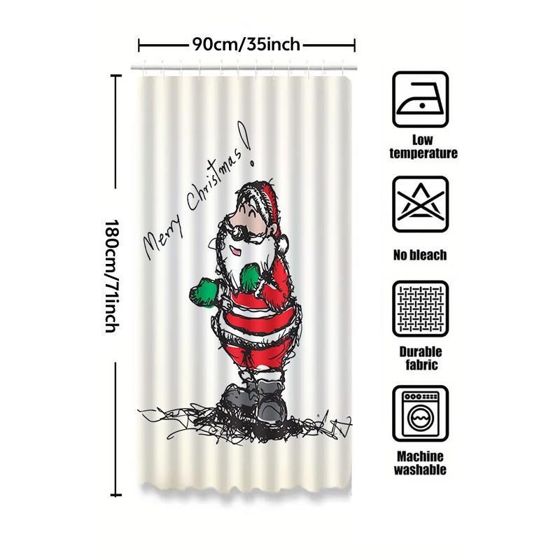 Tu Christmas Santa Claus Shower Curtain Festive Holiday Bathroom Decor Merry Xmas Pattern Waterproof Home Textile Gift