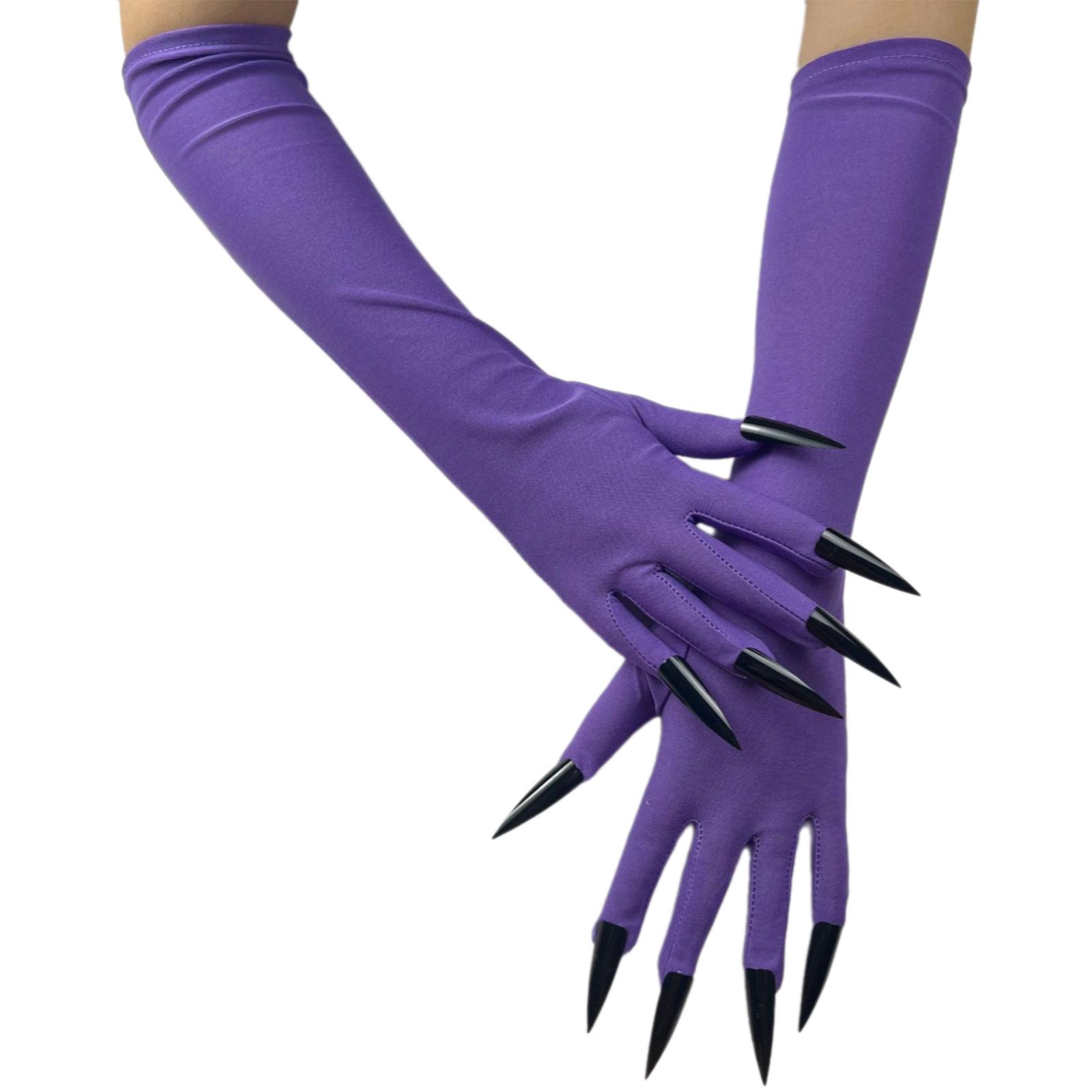 

Рукавички на Хелловін з повними пальцями, довгими нігтями, аксесуари до костюма, моторошні рукавички з кігтями черепа, довгі нігті фіолетовий