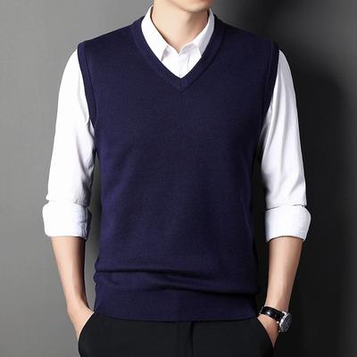 Gilet en laine Automne Homme Sans manches Couleur unie Gilet tricoté Pull épais Épaule homme