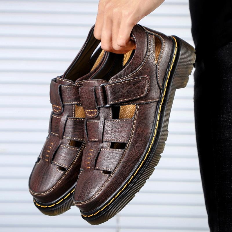 Summer 2025 foreign trade explosion leather men's tooling platform casual sandals bag head Velcro large size men's shoes