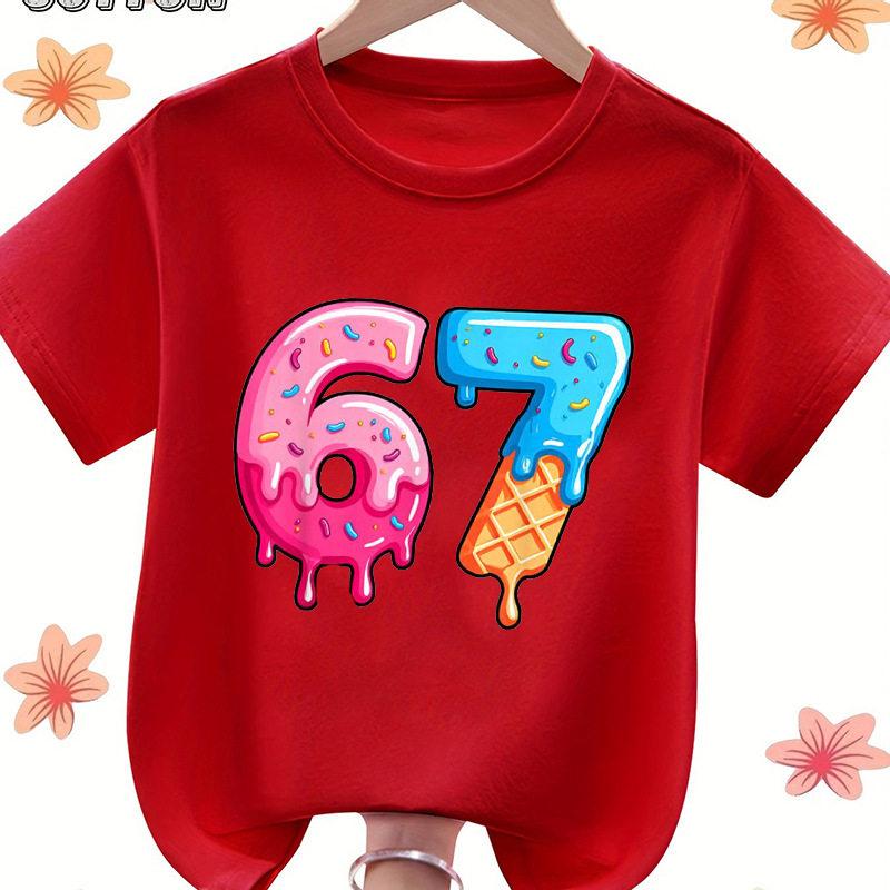 67 Six Seven Creative Print Tshirt Cotton Shortsleeved Suitable for Young Children a Bestselling Hit Product 100