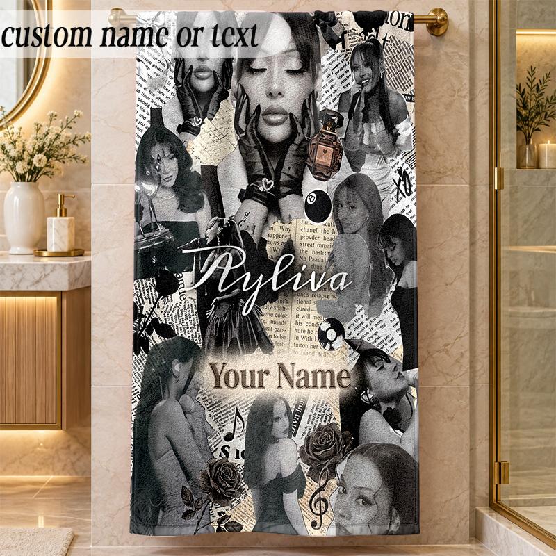 Beach TowelAyliva Custom Name Text Personalized Soft Towel for Beach Pool Indoor Home Decor Gift