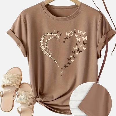 Women Summer T Shirt  Print Butterfly Heart Shape  Short Sleeve Tees Casual   Printed  Tops
