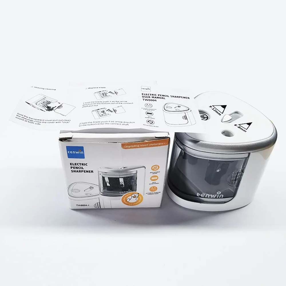 

TENWIN Электрическая точилка с двумя отверстиями Быстрая заточка школьные принадлежности для карандашей 6-12 мм(Батарея в комплект не входит) серебряный