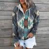 European American Autumn Winter Women New Style Ethnic Tribal Hooded Fleece Sweatshirt Printed Half Zip Jacket Top