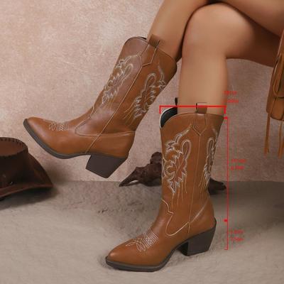 Stiefel in Übergröße Damen Herbst und Winter Hohe Western Cowboy Stil Stickerei Mode Hohe Stiefel Damen
