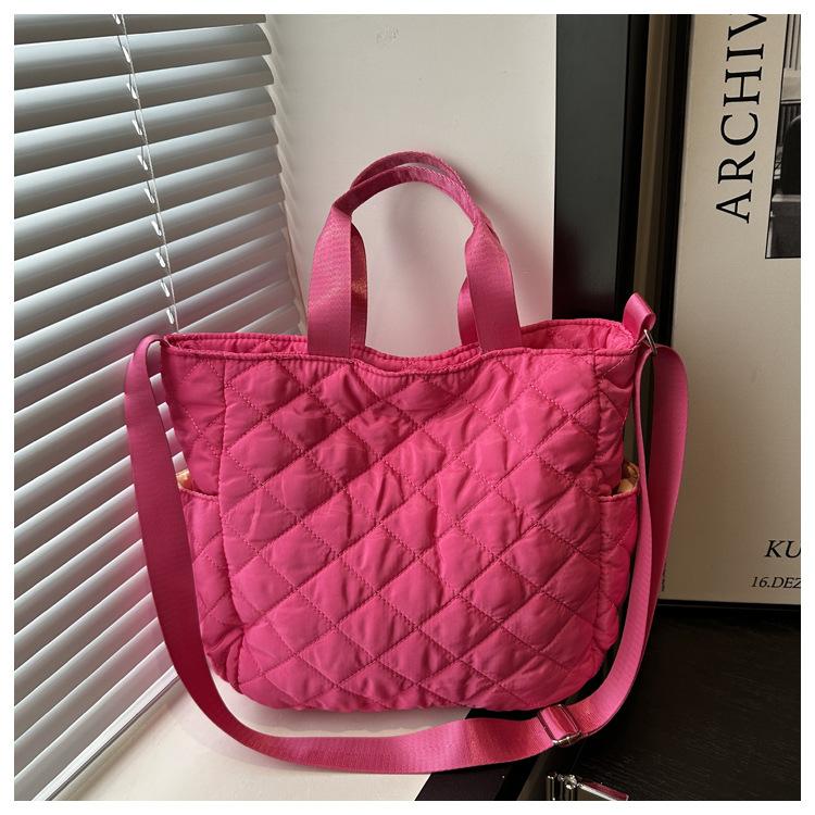 Stylish Large-capacity Embroidery Thread New Simple Diamond Cotton Trendy Crossbody One Shoulder Portable Tote Bag Woman