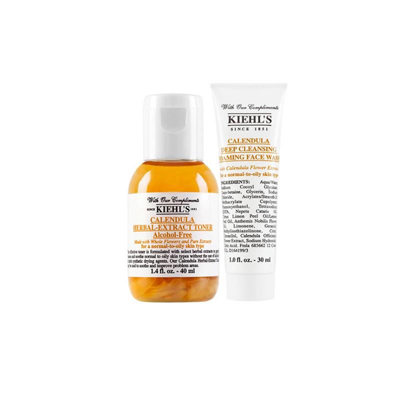 

Kiehl s Calendula Herbal-Extract Toner And Calendula Deep Cleansing Foaming Face Wash Set Toner40ml+Cleanser 30ml