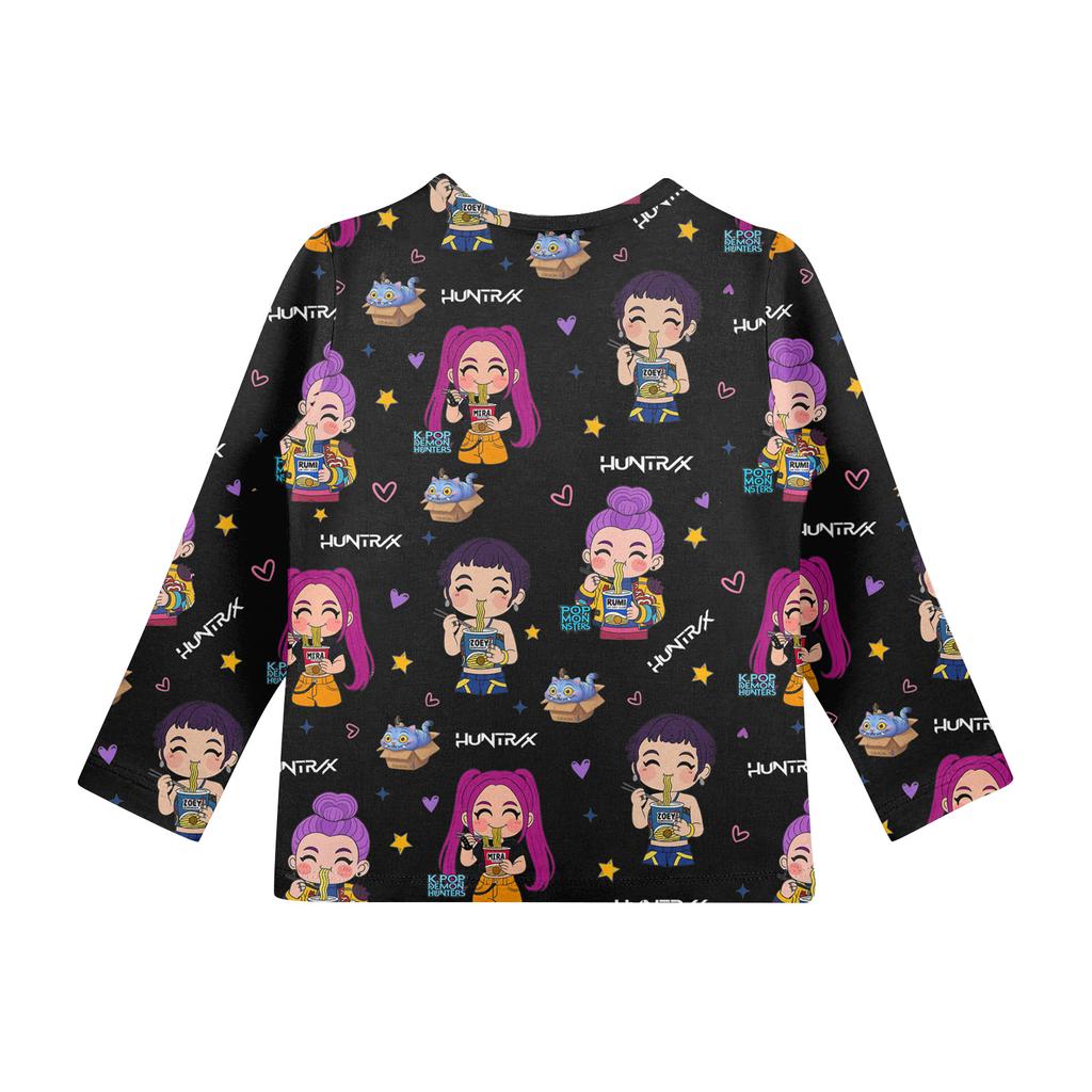Children's Witch Printed Long Sleeved Round Neck Top With Floral Print For Daily Casual T-shirt