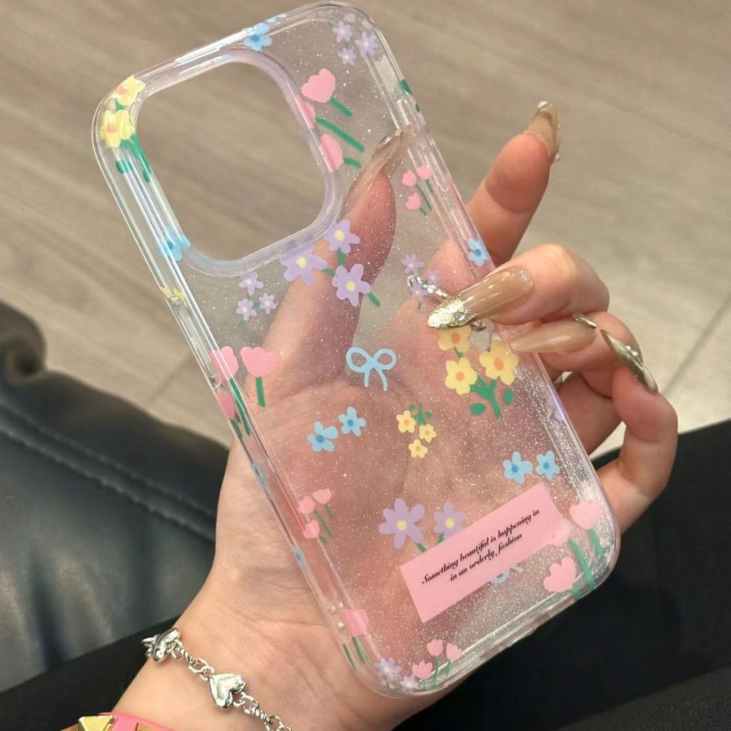 Glitter yellow flower for apple 15pro 16 mobile phone case 14/13/12 soft case XR/XS11 creative 7plus