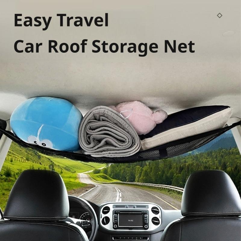 Car Roof Cargo Net with Mesh Access Panel and Mounting Hardware for Soft Item Storage In Cars SUVs and MPVs Daily Use