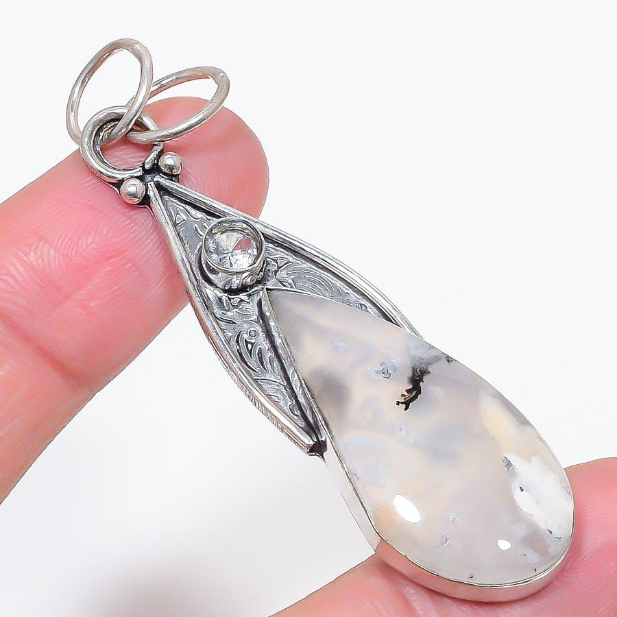 Natural Russian Dendritic, Topaz 925 Sterling Silver Jewelry Pendant 2.68" y7r84