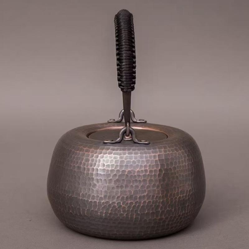 Vintage Thickened Copper Kettle,Handcrafted Hammer Texture Weave With lid Handheld1.5 L Coffee Pot,Heat Resistant Filter Tea Pot