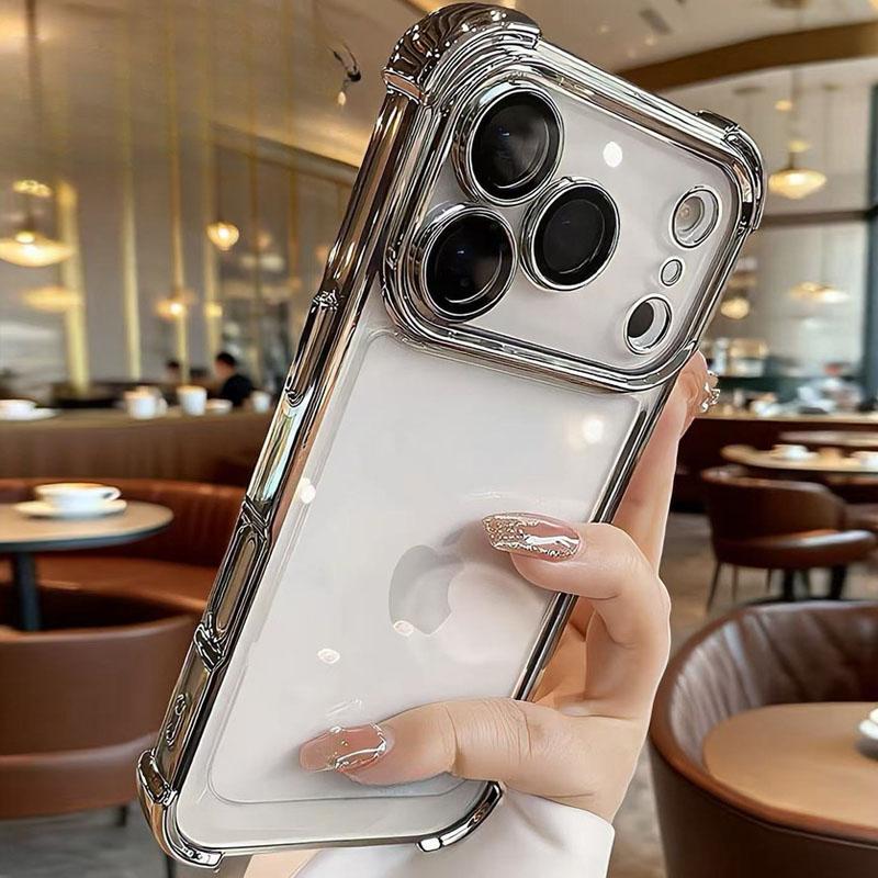 Electroplated Transparent Case For iPhone 17 Pro Max Air 16 E 15 14 Plus 11 12 13 Mini Full Lens Protection Airbag Bumper Cover