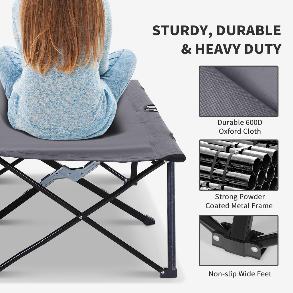 Double Camping Cot Bed, with Bag - Grey