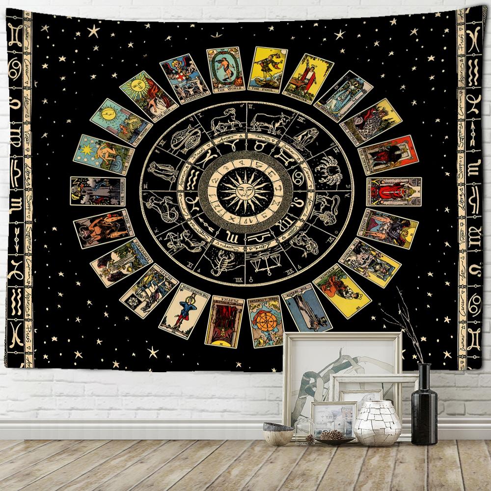 Tapiséria Mandala Tarot Zverokruh Hviezda tanier Slnko a Mesiac Nástenný záves Hippie Tapiz Estetika Umelec Home Decor